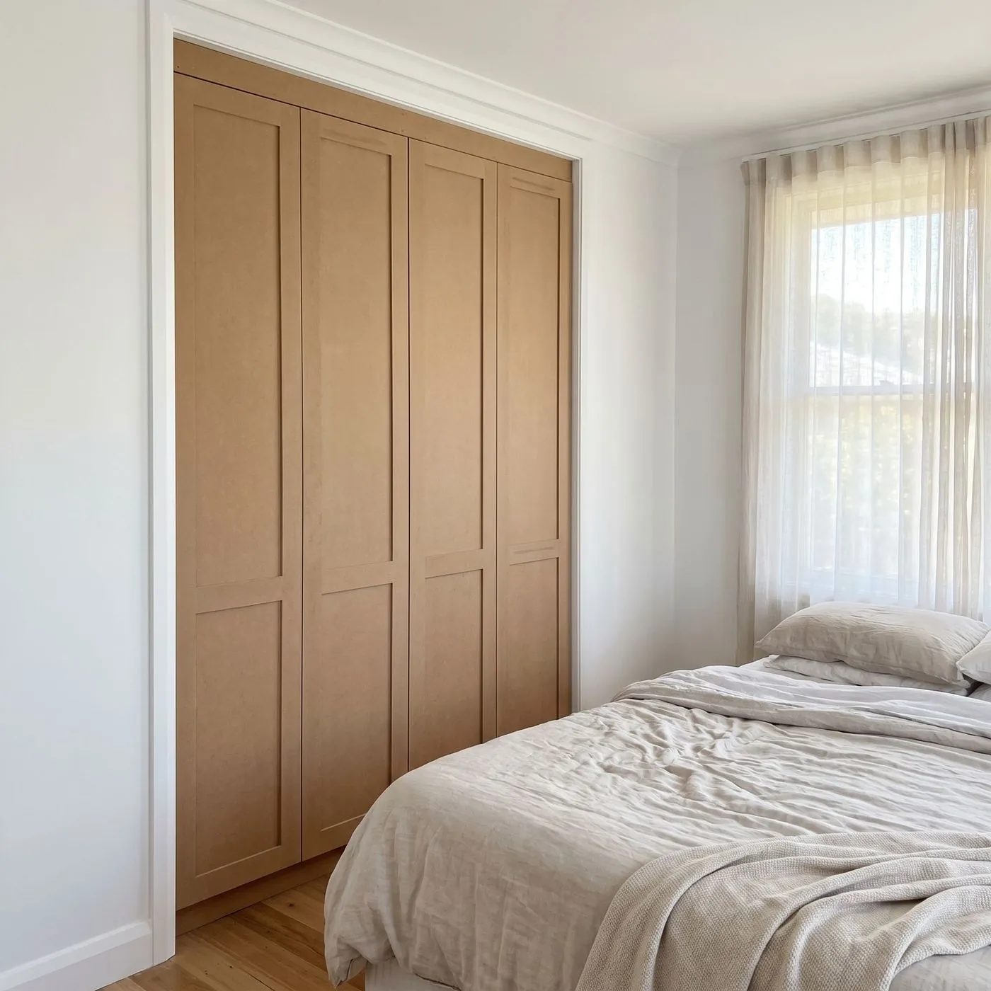 Raw MDF wardrobe doors, unpainted and ready to paint